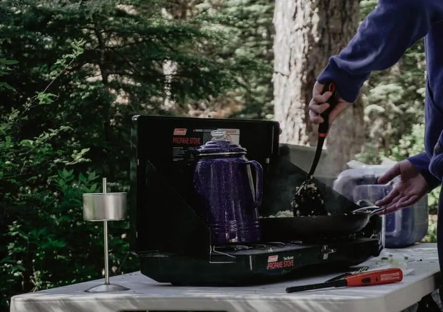 cooking on full-sized camping stove